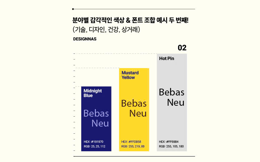 분야별 감각적인 색상 & 폰트 조합 예시 두 번째! (기술, 디자인, 건강, 상거래)