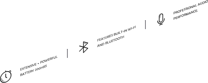 extensive and poewful battery 200hrs & features built-in wi-fi and bluetooth & professional audio performance.